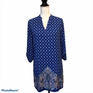 Francesca’s Brand Buttons  Womens Blue Shift Dress Boho Size Small